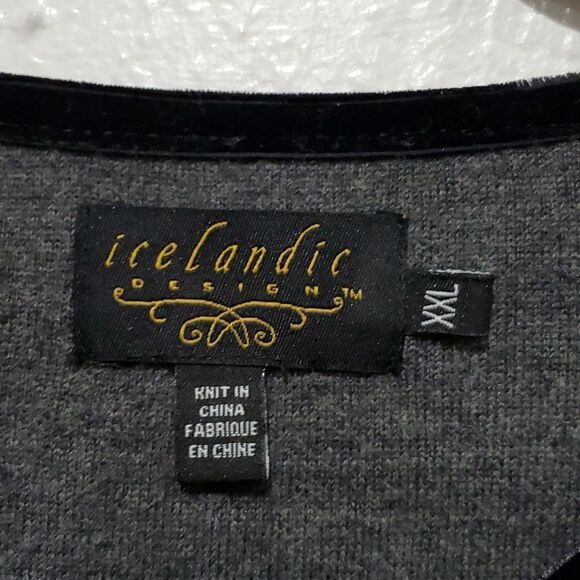 Icelandic Design 100% Wool Embroidered Sweater with Velvet Border Size XXL - Picture 11 of 12